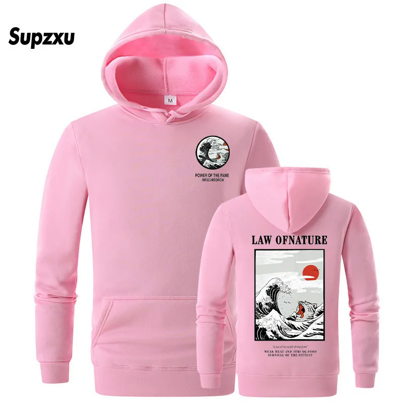 

Japanese embroidery funny sea cat print fleece hooded shirt 2019 winter Japanese hip hop wind casual sports shirt street wear