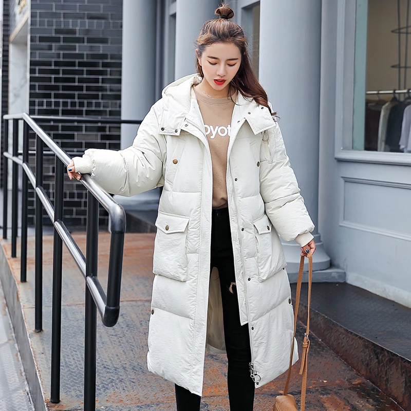 Высокое качество, женский зимний пуховик с большими карманами, с капюшоном, с меховым воротником, Женское пальто, парка, длинное пальто