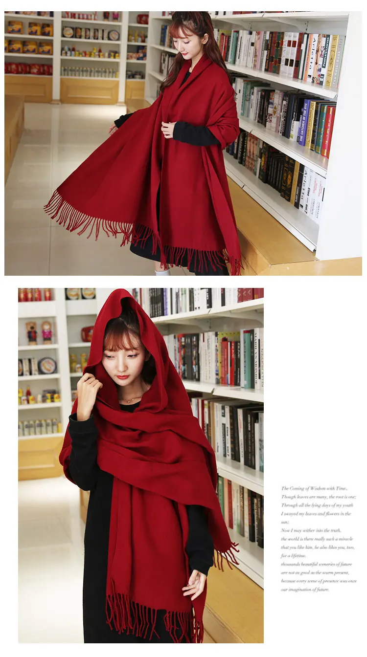 Бордовый кашемировый шарф для женщин новые женские пончо и накидки красный шарф шали зимний теплый палантин фирмы Cachecol