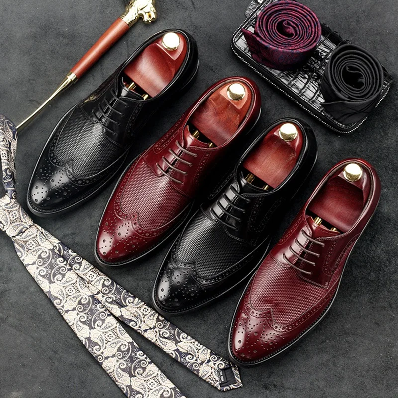 Fashion Man Wing Tip Carved Brogue Shoes Genuine Leather Male Formal Dress Oxfords Round Toe Derby Bridal Men's Footwear GD48 Fashion Man Wing Tip Carved Brogue Shoes Genuine Leather Male Formal Dress Oxfords Round Toe Derby Bridal Men's Footwear GD48