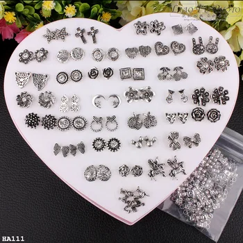 

Fashion random wonmen Earring jewelry mixed stud earring silvery wholesale Star Flower cat heart multi style girl Earring