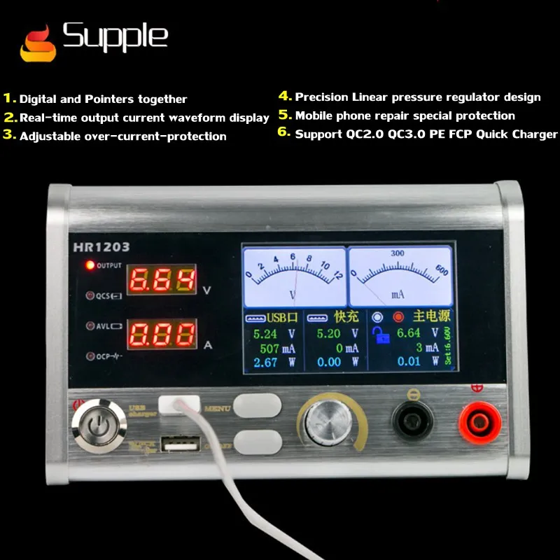 

Supple Multifunction HR1203 Cellphone Repairs Intelligent Voltmeter 3A Current Oscilloscope Power Meter for Iphone for Samsung