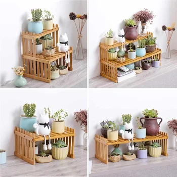

Natural Bamboo Plant Shelves Flower Garden Rack Stand Flower Display Stand Storage Shelf Organizer home desk Balcony garden