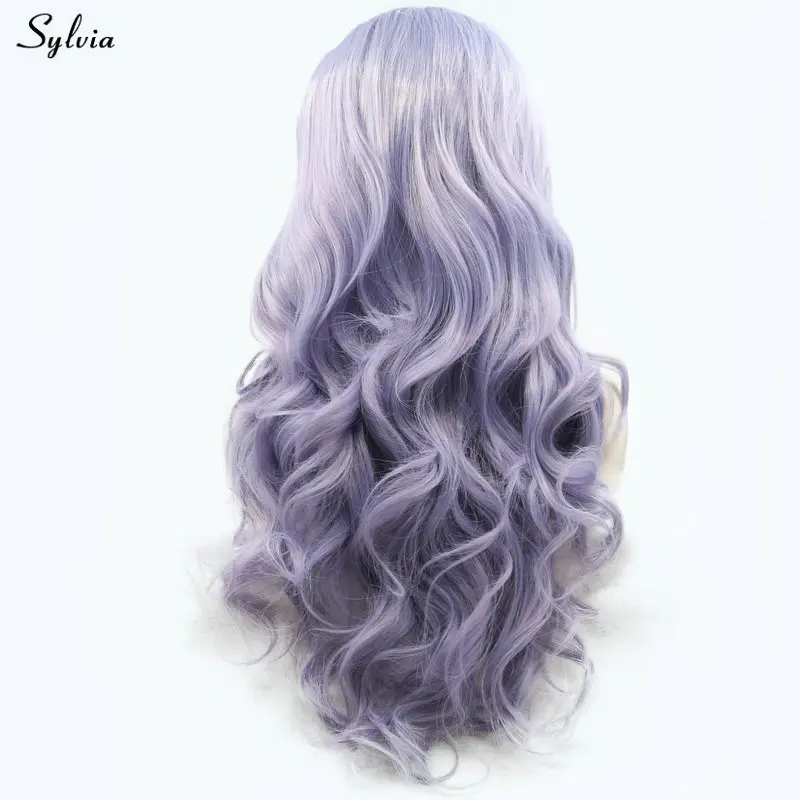 Sylvia длинные сиреневые фиолетовые волосы надувные кудрявые Синтетические Кружева Фронтальные парики Glueless термостойкие волокна натуральные волосы для женщин