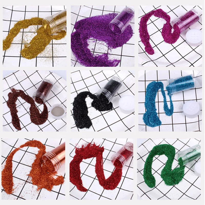 Glitter Powder 12PCS 18g/pcs Mixed Colorful EP laser powder for card