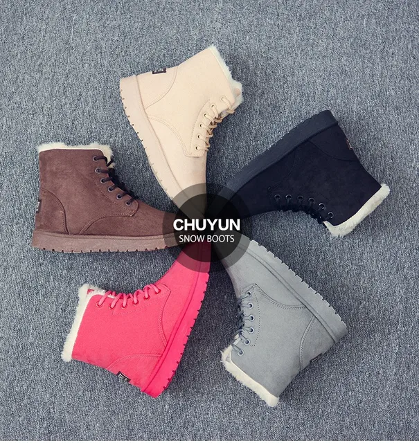 Classic Women Winter Boots Suede Ankle Snow Boots Female Warm Fur Plush Insole High Quality Botas Mujer Lace-Up -
