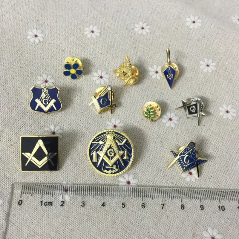 10pcs Different Freemason Masonic Lapel Pins Master Square Pin Badges Freemasonry Forget Me Not Masonic WW2 Masons