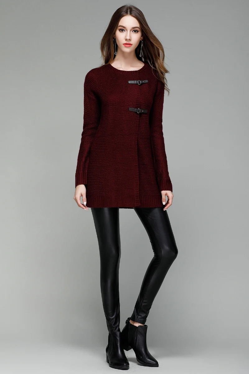 Fall Winter Knitted Middle Long Cardigan for Women Elegant Ladies Drop Shoulder Sweater Coat Burgandy Navy Blue Oversized 3