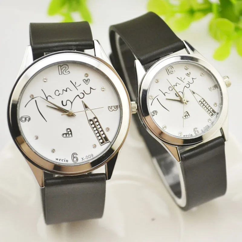 

Best seller Fashion doodle couple watch white pencil thanks trend casual ladies wrist watch female gift clock reloj mujer