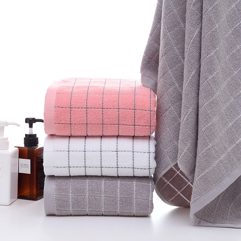 

Pink White Grey Plaid Cotton Terry Towels 34*75cm Cotton Face Towel or Bath Towels For Adults 70*140cm Bathroom Towels