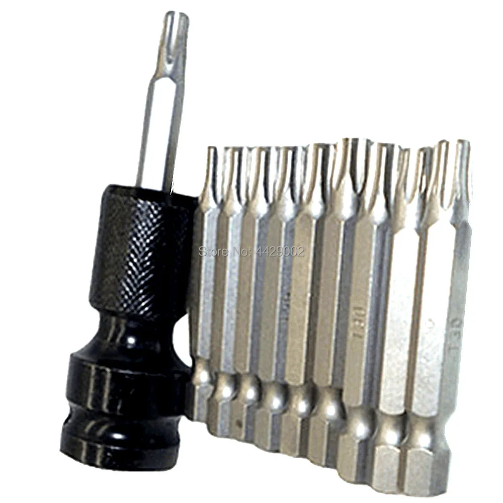 

1/2" Dr to 1/4" Hex Shank Adaptor Quick Release Impact Bit Adaptor Tool Driver with 10pcs 50mm Torx Screwdriver Bits T30