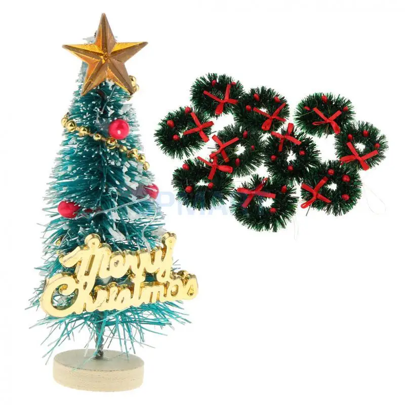 1/12 Dollhouse Miniature Christmas Ornament Kits -  10 Pieces Christmas Wreath Garland & Christmas Tree Model For Kids Gifts Toy