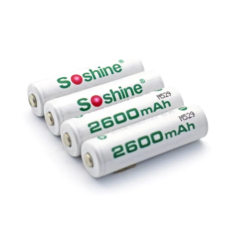 4 шт Soshine RTU низкий саморазряд 2600mAh AA батарея 1,2 V Ni-MH аккумуляторная батарея с батарейным блоком