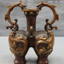 USPS в США S0634 8.5 Старый Королевский Жертву Классический Медь Бронза Два Зверь Дракон Бутылка Горшок Ваза