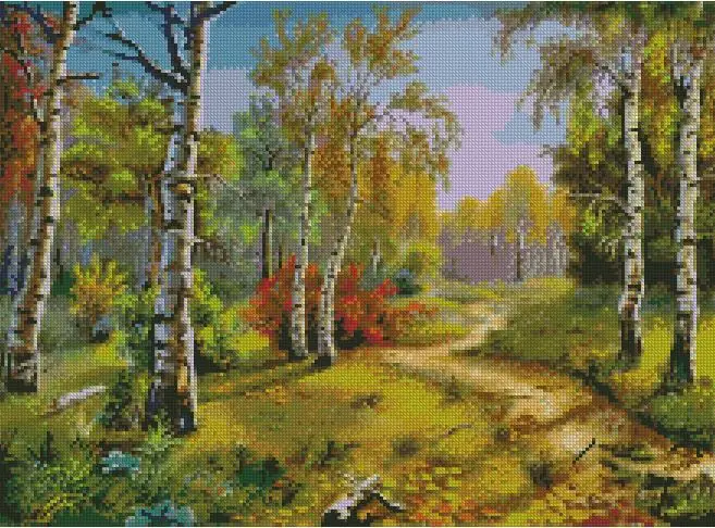 CS-1096 cross stitch kit forest silver birch tree trail pathway.jpg