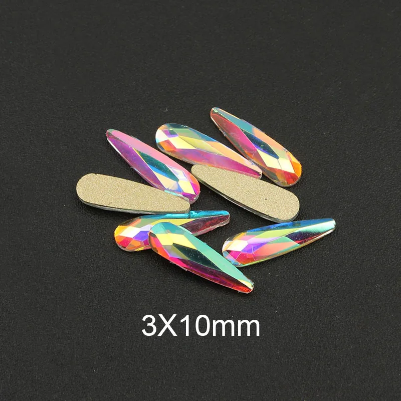 Fashion Crystals AB 30pcs/lot 3D Nail Art Long Water Drop Fancy Shaped Colorful Glass Stones For 3D Nails Art Decorations