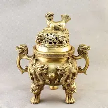 Вырезанная латунная фигурка из Китая дракон и собака фу ладан горелка/Статуэтка-курильница
