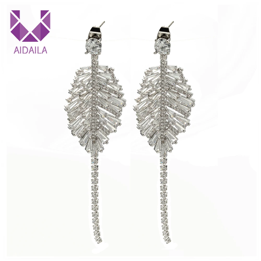 

Women Zircon Chains Earrings Jackets Leaves Shape with Full AAA+ Cubic Zirconia Zircon Earrings Wedding Gift Light Fresh Luxury