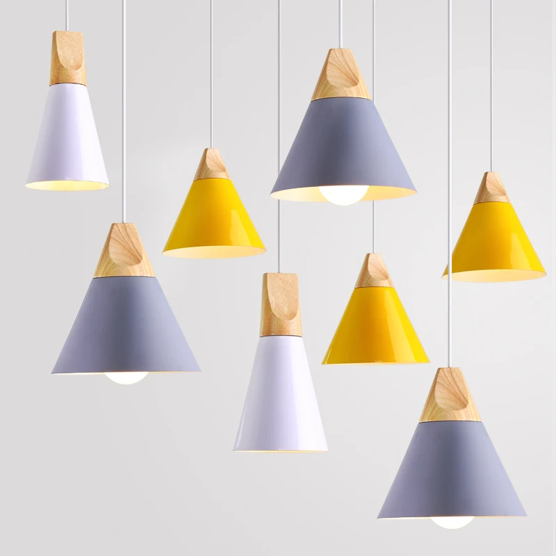 Billig Nordic Anhänger Lichter Für Home Beleuchtung Moderne Hängende Lampe Holz Aluminium Lampenschirm Led lampe Schlafzimmer Küche Licht 90 260V E27
