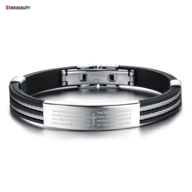 Spanish Bible Lord Prayer Cross Bracelet men I Love Jesus Christ