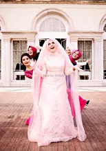 OumeiyaW0250 high neck full long sleeve beaded hijab vestido de noiva princesa com manga long sleeve muslim wedding dress
