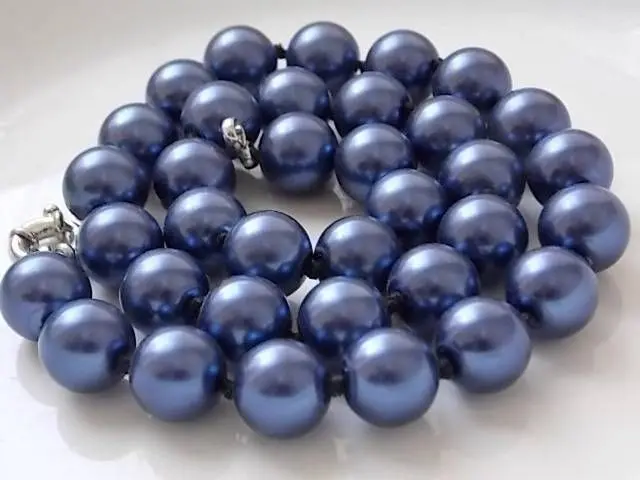 

Hot sale Charming!12mm Sapphire Blue Sea Shell Pearl Round Beads Necklace NEC58