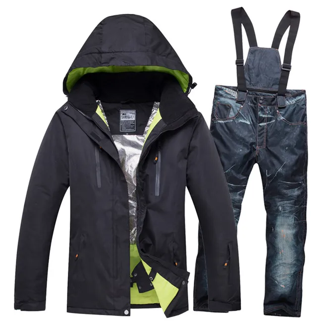 Зимние мужские и женские ветрозащитные водонепроницаемые теплые мужские зимние штаны, комплекты для катания на лыжах и сноуборде, лыжный костюм, мужская куртка - Цвет: Хаки