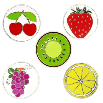 

PINMEI Golf Ball Marks Emitation Hard Enamel Fruit Golf Markers None-magnet Markers easily attached to Golf Caps Clips Pack of 5