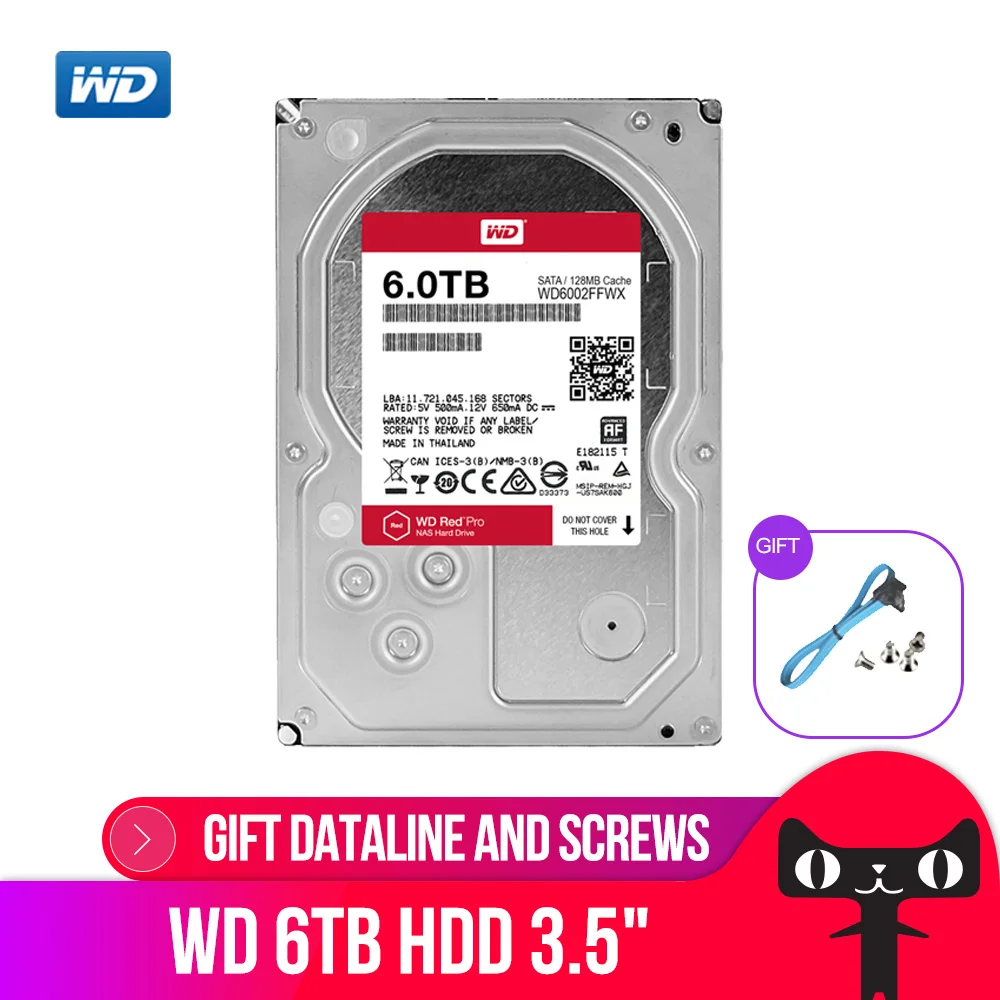 

WD RED Pro 6TB Disk Network Storage 3.5 '' NAS Hard Disk Red Disk 6TB 7200RPM 256M Cache SATA3 HDD 6Gb/s WD6003FFBX