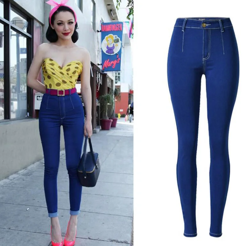 Fashion Candy Color High Waist Jeans Women Slim Skinny Stretch Pencil