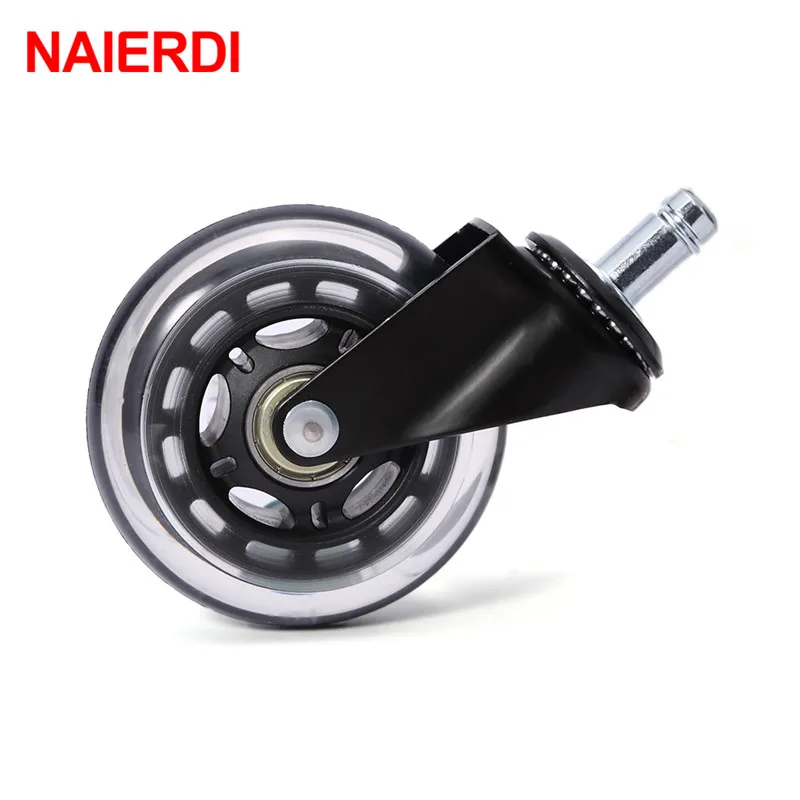 NAIERDI 5 قطعة كرسي مكتب عجلات كراسي 3 بوصة المطاط قطب عجلات كراسي استبدال لينة آمنة بكرات أثاث