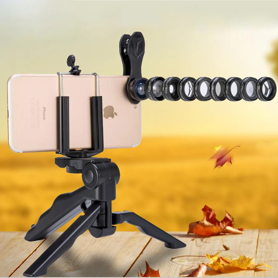 Akinger 13in1 카메라 Lens 폰 holder + 어안 Wide Angle macro 12X 망원경 Lens 대 한