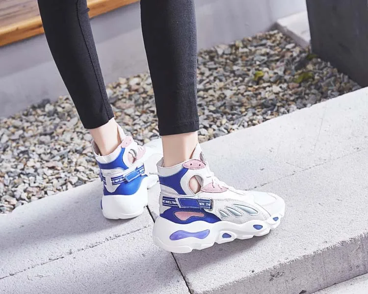 Стильные женские кроссовки для бега, увеличивающие рост, кроссовки Harajuku, амортизирующая платформа, дышащая сетчатая Спортивная прогулочная N4-10