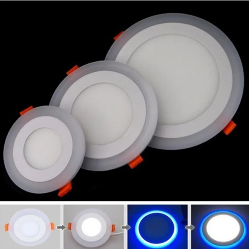  Double Color LED Ceiling Light 6W 9W 16W 24W Recessed Ceiling Lamp Round Square Panel Spot Light AC - 32918543530
