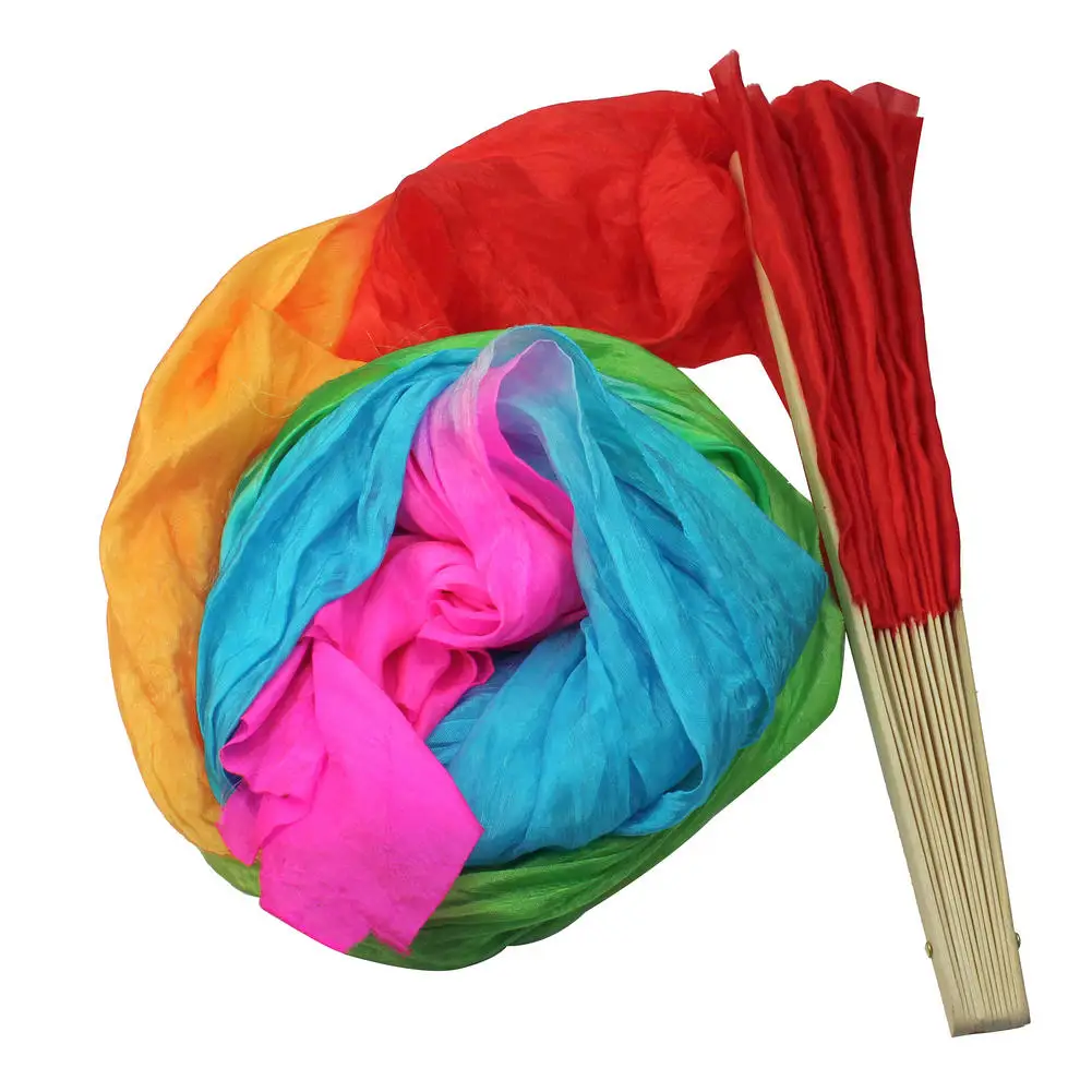 

1.8M Hand Made Long Belly Dancing Fiber Bamboo Fan Veil Wedding Performance Dancing Tool Dancer Accessories Colorful