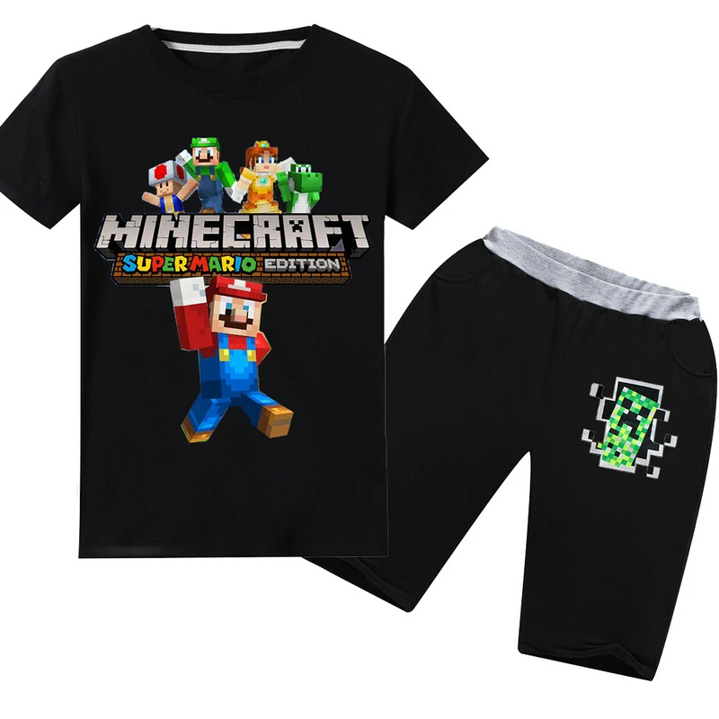 الصيف الأطفال الكرتون Minecraft تي شيرت الفتيان و الفتيات القطن تي شيرتات قصيرة الاكمام + السراويل الأطفال بدلة رياضية الملابس