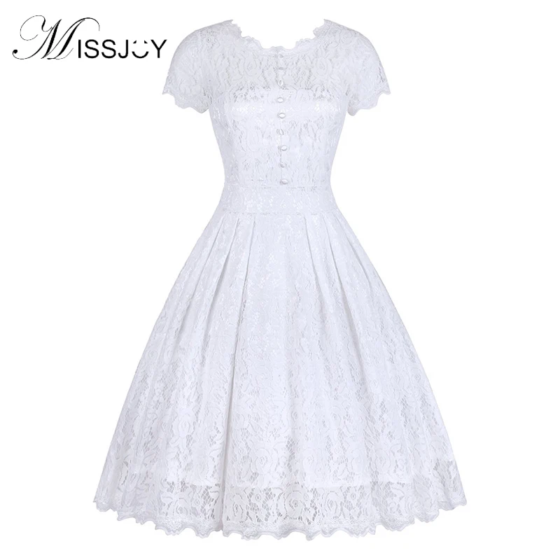 MISSJOY Vestido de festa платье на пуговицах с открытой спиной Женские винтажные рокабилли Свинг элегантные подружки невесты трапециевидные вечерние белые кружевные платья