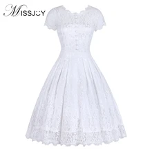 MISSJOY Vestido de festa платье на пуговицах с открытой спиной Женские винтажные рокабилли Свинг элегантные подружки невесты трапециевидные вечерние белые кружевные платья