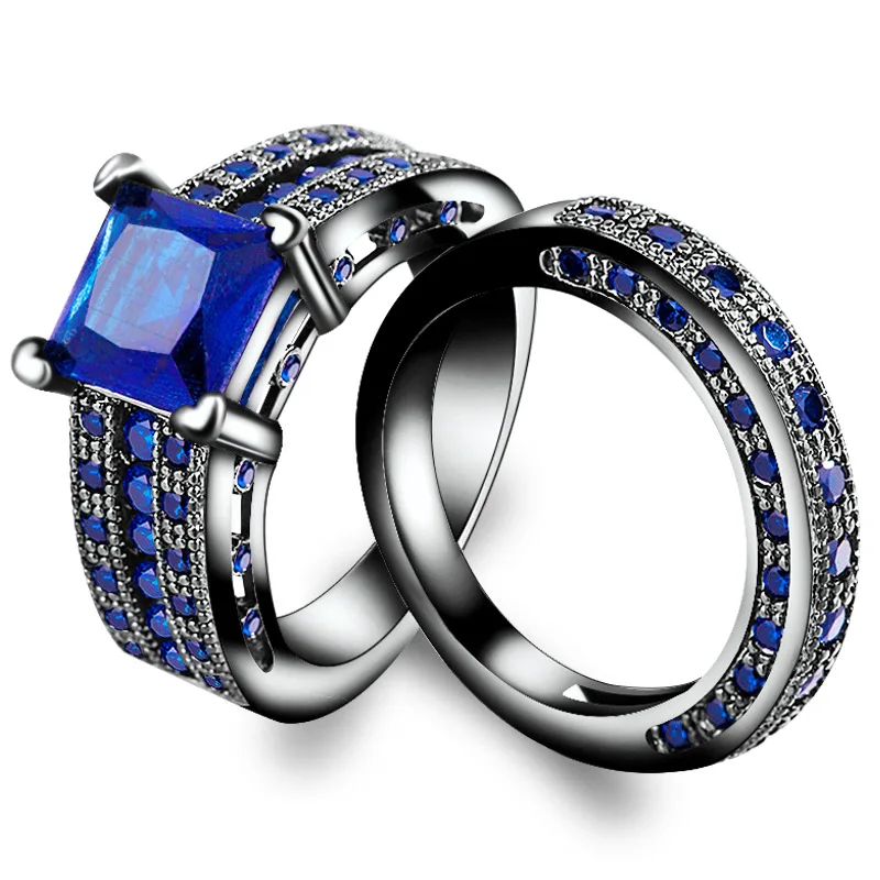 2018 New Style Ring Set for Men Blue AAA Zircon Night Club Party Men's