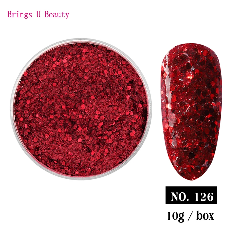 

10g Very Fine twinkling Wedding Color Dark Red Silver Sequins Dipping Powder Without Lamp Cure Easy DIY Natural Dry No.B126