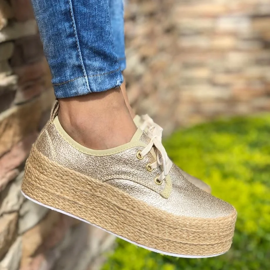 

HEFLASHOR 2019 Fashion New Women Ladies Espadrille Canvas Shoes Thick bottom Flats Shoes Girls Lace up Round Toe Casual Flats