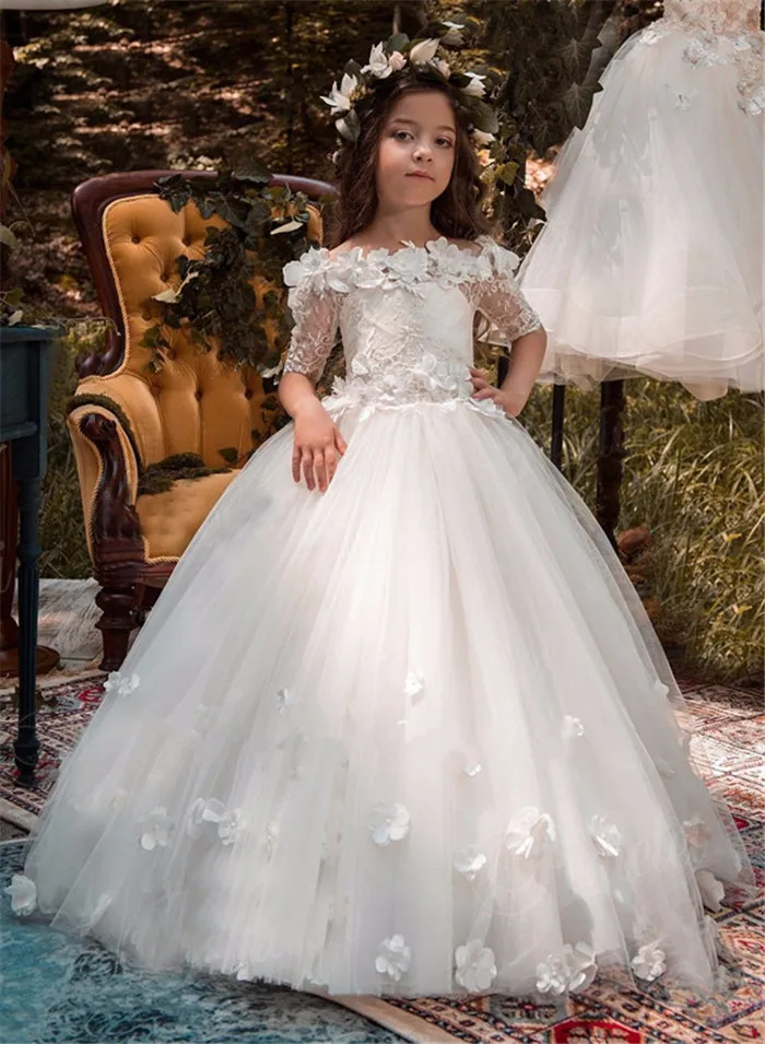 Floral Lace Flower Girl Dresses for Wedding Off Shoulder