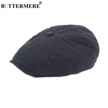 BUTTERMERE, мужская хлопковая плоская шляпа, газетная Кепка Гэтсби, восьмиугольная кепка, берет, одноцветная, темно-синяя, черная, весенняя, осенняя, шапка для художника