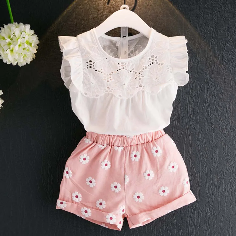 Newborn Baby Girls Summer Sleeveless Lace Tassel Tops Vest Shorts Pants Outfits