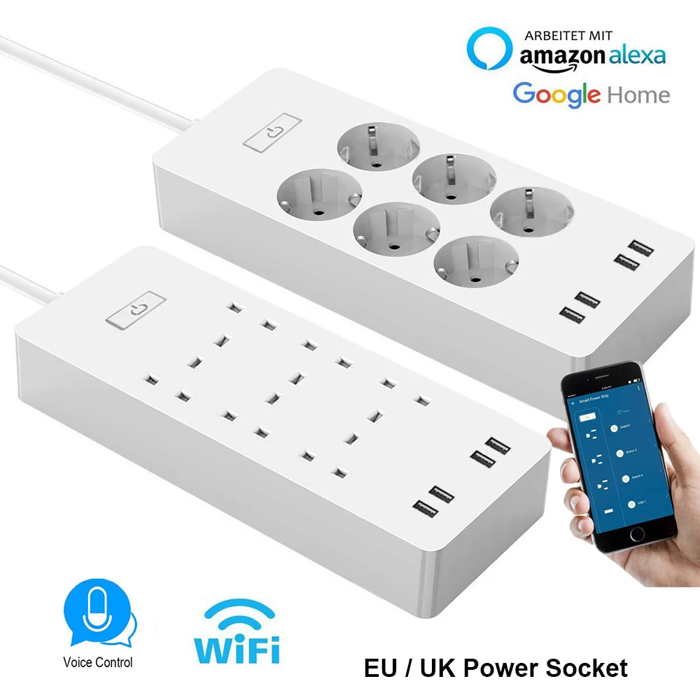 WiFi смарт Мощность полосы Стабилизатор напряжения с 6 гнездами 4 USB Порты и разъёмы