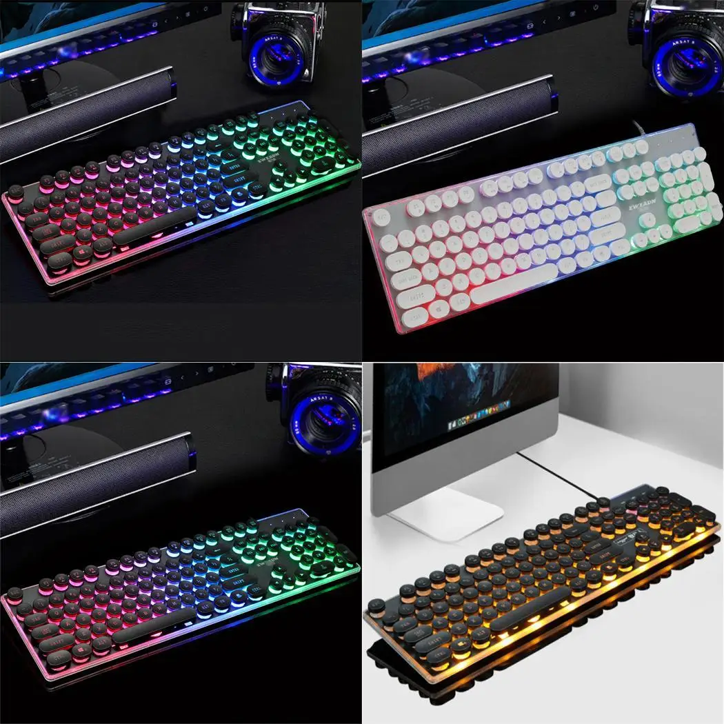 

Gaming Keyboard Desktop Retro Glowing USB Wired 200mA Keyboard Metal 5V/DC +- 0.5V Ultra-thin design Panel