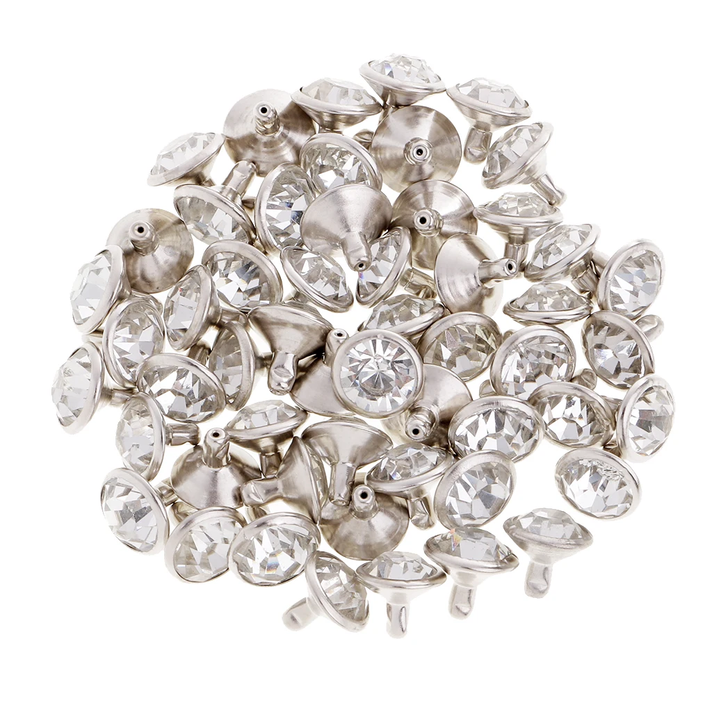 50 Pieces Rhinestone Rivets Studs Buttons for Sewing Crafts DIY Bag Clothes Shoes 7/10mm Silver/Gold Leathercrafts Accessories