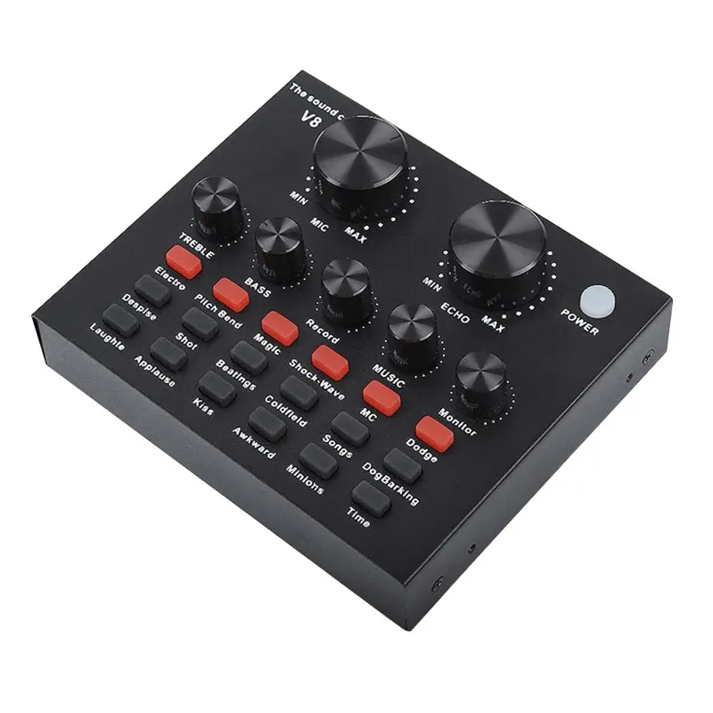 V8 Sound Card Audio Interface External Live Broadcast Headset USB