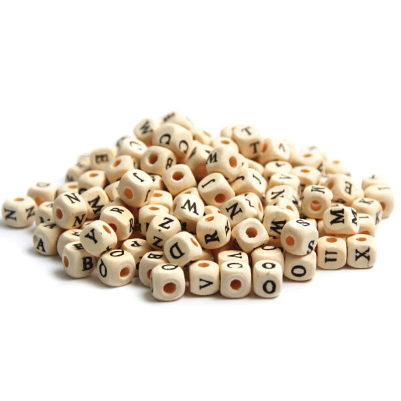 100pcs 10mm Mixed Wooden Alphabet Letter Beads Square Cube Natural Wood Spacer For Jewelry Making DIY Accessories | Украшения и