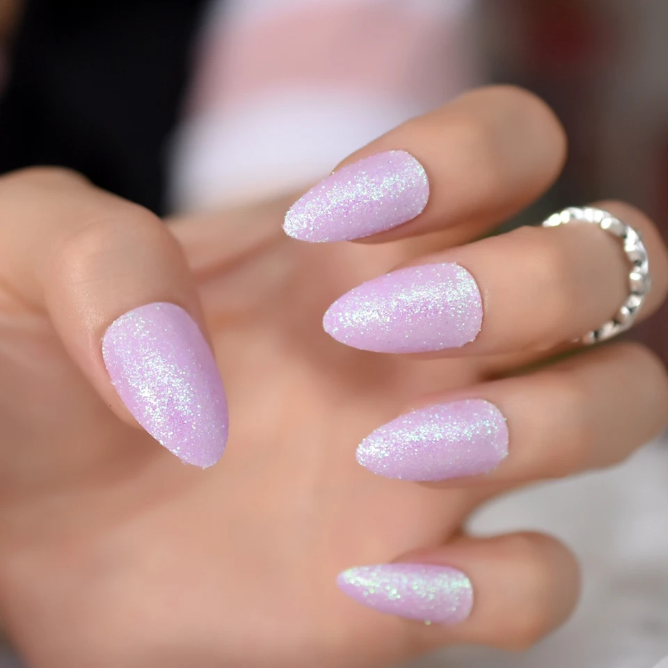 Holo Jully Licht Lila Mandel Stiletto Gefalschte Falsche Nagel Spitzen Grun Licht Nail Art Glitter Dekoration Pre Design Tragen Tipps Falsche Nagel Aliexpress
